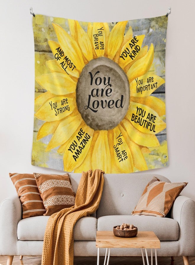 XLDLIOO Vintage Inspirational Sunflower Wall Tapestry, You Are Loved Kind Tapestry Hanging for Kids Girly Room Classroom, Rustic Summer Tapestries Wall Decor Art for Bedroom Dorm Living Room 50x60in - Image 2